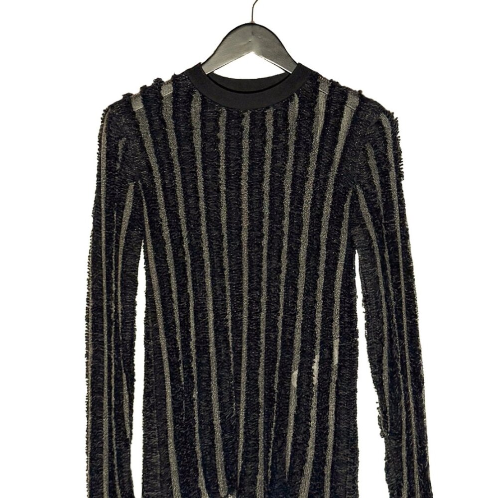 Louis Vuitton 2015 Black Wool Fringe Mesh Stripe Sweater
